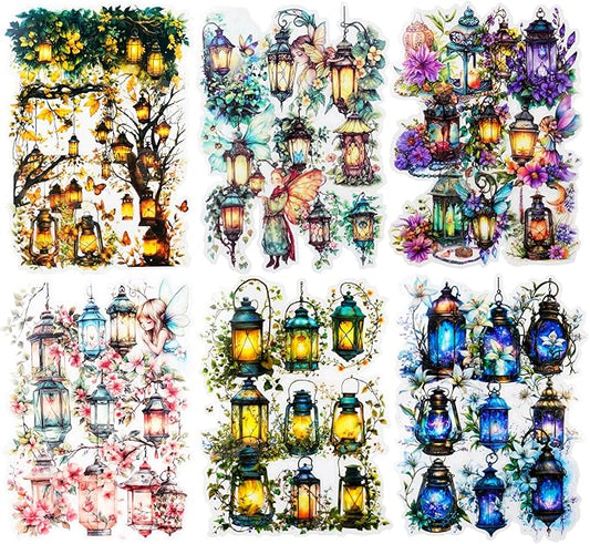 Miyouluna 90PCS Firefly Lamp PET Stickers, Fairy Tale Lantern Stickers for Scrapbooking, Journaling and DIY Crafts
