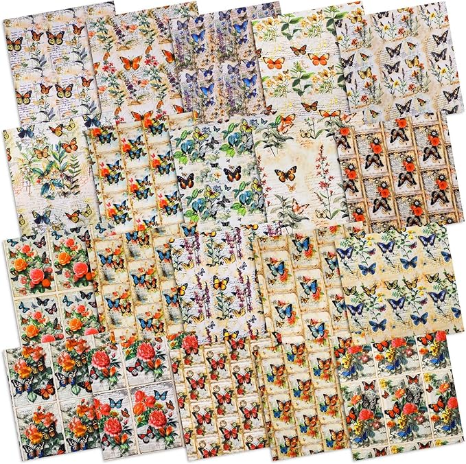 20PCS 10''x10'' Vintage Butterfly Quilting Fabric Square - Multicolor Butterfly Fabric for DIY Crafts