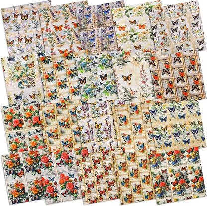 20PCS 10''x10'' Vintage Butterfly Quilting Fabric Square - Multicolor Butterfly Fabric for DIY Crafts