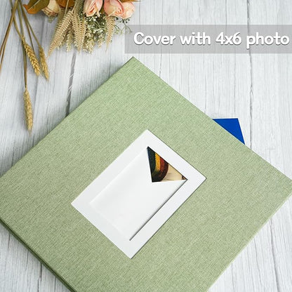 Vienrose Photo Album Self Adhesive for 2x3 4x6 5x7 8x10 Pictures DIY Scrapbook 60 Blank Pages Linen Cover Memory Book for Wedding, Baby Growth, Travel, Grassgreen