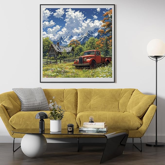 DIY Counted Stamped Cross Stitch Kits for Adults 14 Count Cross Stitch Patterns Printed Cross Stitch Kits for Adults (Mountain Car)