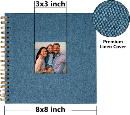 Vienrose 8x8 Inch Scrapbook DIY Small Hardcover Kraft White Pages Scrapbook Photo Album Linen Cover Scrap Book Photo Albums Scrapbooking Supplies Kit for Couple Family Wedding Travel