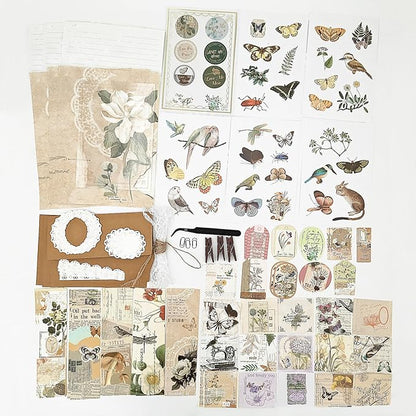251PCS Vintage Scrapbook Supplies Pack, Scrapbooking Paper and Stickers Ephemera Bundle Junk Journal Kit for Art Aesthetic Journaling Collage Decoupage Craft (Flowers and Birds)