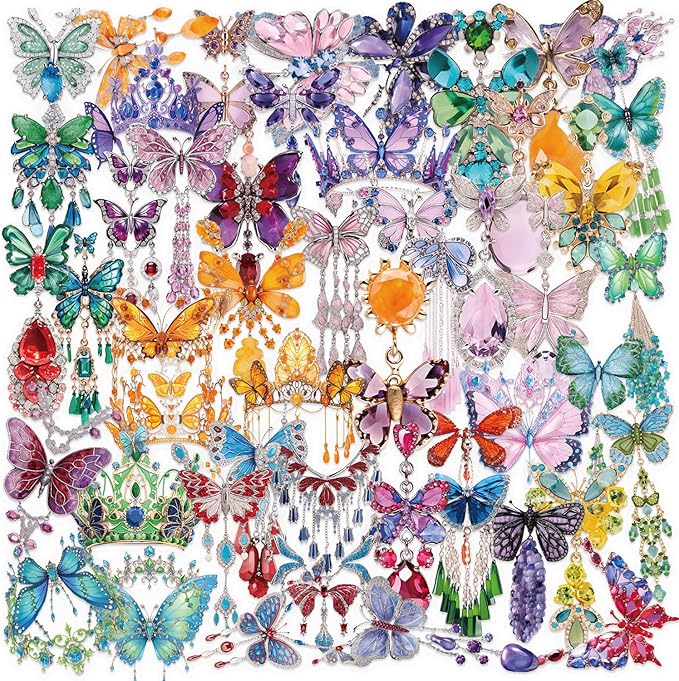 50Pcs Gem Butterfly Scrapbook Stickers – Crystal Butterfly Clear Stickers for Journaling, Scrapbooking, Laptop, Art Crafts