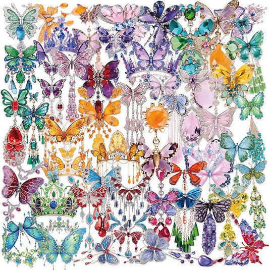 50Pcs Gem Butterfly Scrapbook Stickers – Crystal Butterfly Clear Stickers for Journaling, Scrapbooking, Laptop, Art Crafts