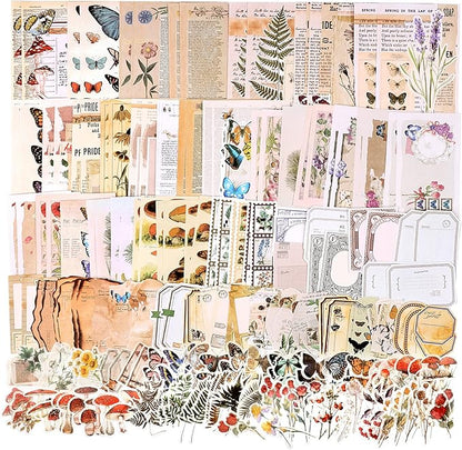 Draupnir 200pcs Vintage Junk Journal Supplies,Scrapbook Supplies Scrapbooking Paper and Stickers Ephemera for Art Aesthetic Journaling Kit Collage(Nature)