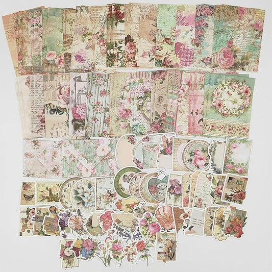 100 Pieces Vintage Scrapbook Supplies Ephemera Pack for Junk Journal Planners Scrapbooking Paper Stickers for Art Aesthetic Journaling Kit Collage Decoupage Album (Flower)