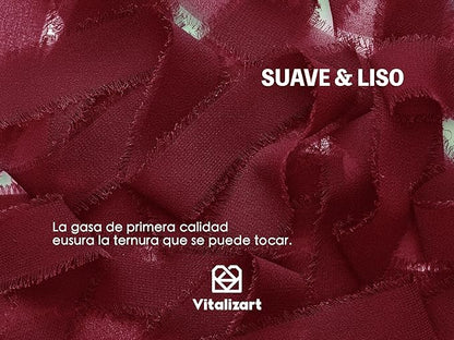Vitalizart Burgundy Red Chiffon Silk Ribbon 1" x 21 Yd Fringe Fabric Package (3 Rolls * 7 Yd) for Wedding Invitations Bridal Bouquets Decorations Gifts Wrapping & Bow Making