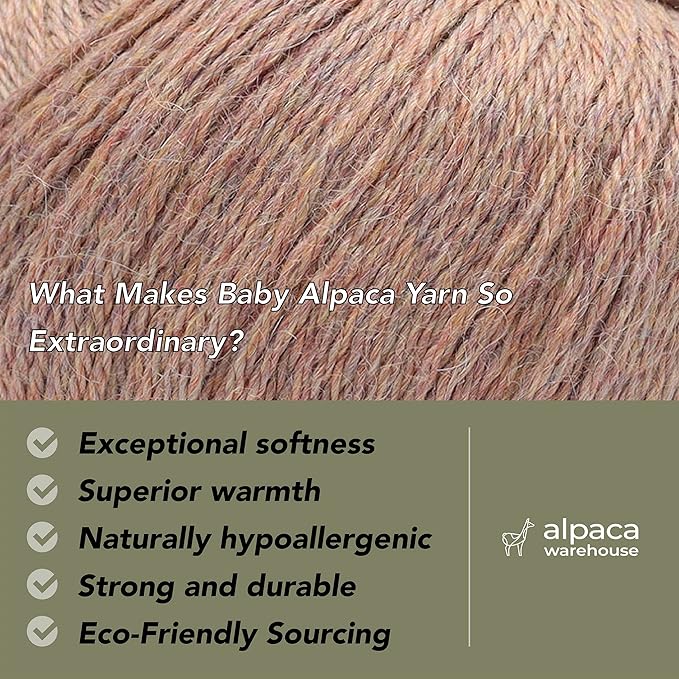 100% Baby Alpaca Yarn Wool Set of 3 Skeins (150 Grams) DK Weight - Made in Peru - Heavenly Soft and Perfect for Knitting and Crocheting (Heather Peach, DK)
