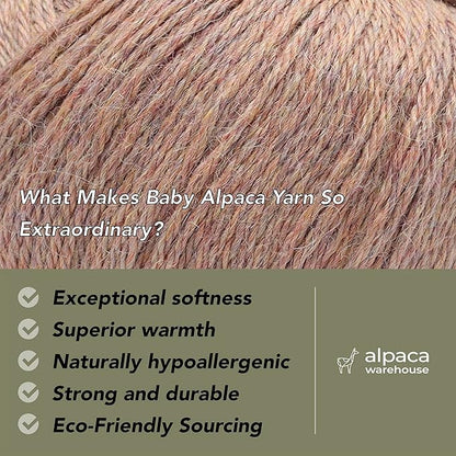 100% Baby Alpaca Yarn Wool Set of 3 Skeins (150 Grams) DK Weight - Made in Peru - Heavenly Soft and Perfect for Knitting and Crocheting (Heather Peach, DK)