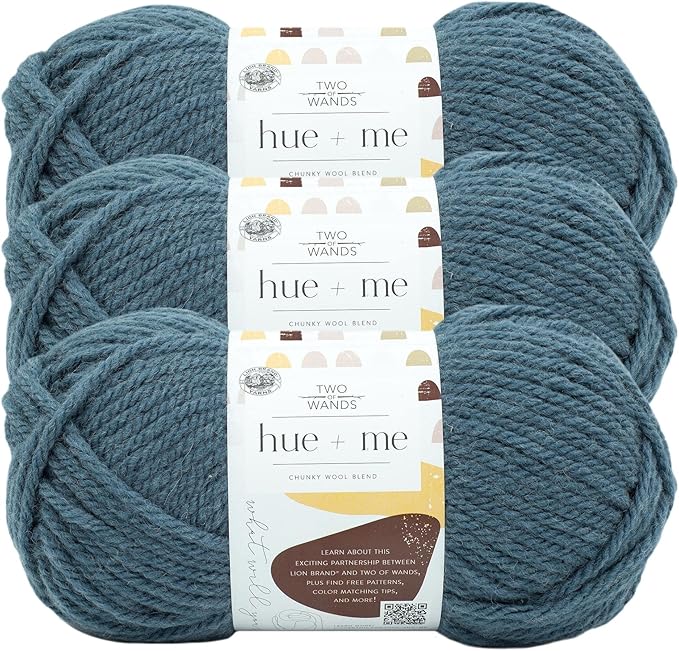 Lion Brand Yarn, Hue + Me Chunky Yarn for Crocheting, Knitting, and Crafts, Marine, 3 Pack