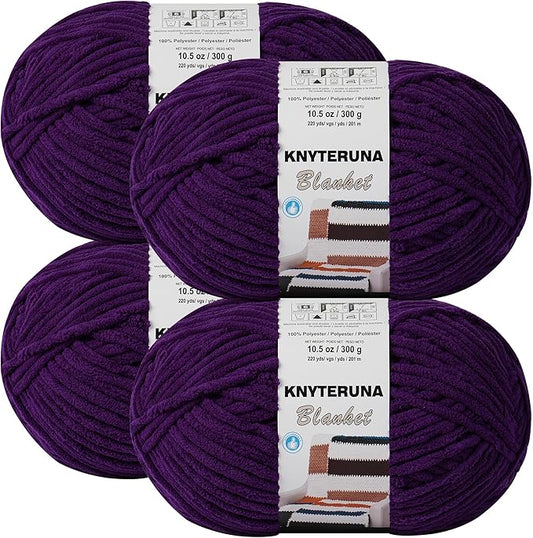 #6 Super Bulky Blanket Yarn for Crocheting - 4 Skeins(Each 10.5oz/300g, 220yds/201m), Chunky Chenille Thick Plush Big Soft Yarn for Crocheting Knitting Blankets, Dark Purple