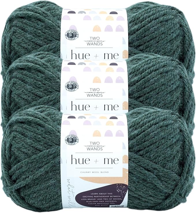 Lion Brand Yarn, Hue + Me Chunky Yarn for Crocheting, Knitting, and Crafts, Juniper, 3 Pack