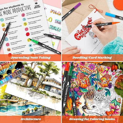 Taotree 120 Colors Dual Tip Art Markers Pens for Adult Coloring Book, Artist Fine & Brush Tip Coloring Markers Set Drawing Pens Craft Art Supplies for Journaling Note Taking Lettering Calligraphy