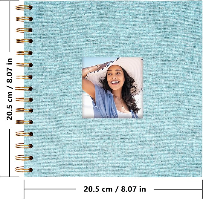 Yopih Linen Covered Scrapbook Photo Album, 8x8 Inches with Hardcover Kraft White Pages - Ideal for Travel, Wedding, Guest Book, Christmas, Baby Shower (20 Sheets/40 Pages)