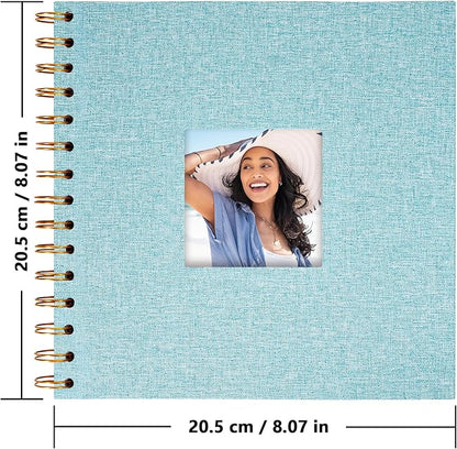 Yopih Linen Covered Scrapbook Photo Album, 8x8 Inches with Hardcover Kraft White Pages - Ideal for Travel, Wedding, Guest Book, Christmas, Baby Shower (20 Sheets/40 Pages)