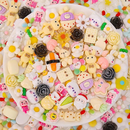 100Pcs Slime Charms, Mixed Cute Resin Charms Set for Scrapbooking, Phone Cases, Hair Accessories, Fake Candy Decor, Crafting Embellishments & DIY Keychains