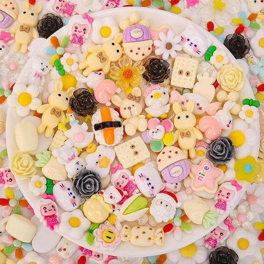 100Pcs Slime Charms, Mixed Cute Resin Charms Set for Scrapbooking, Phone Cases, Hair Accessories, Fake Candy Decor, Crafting Embellishments & DIY Keychains