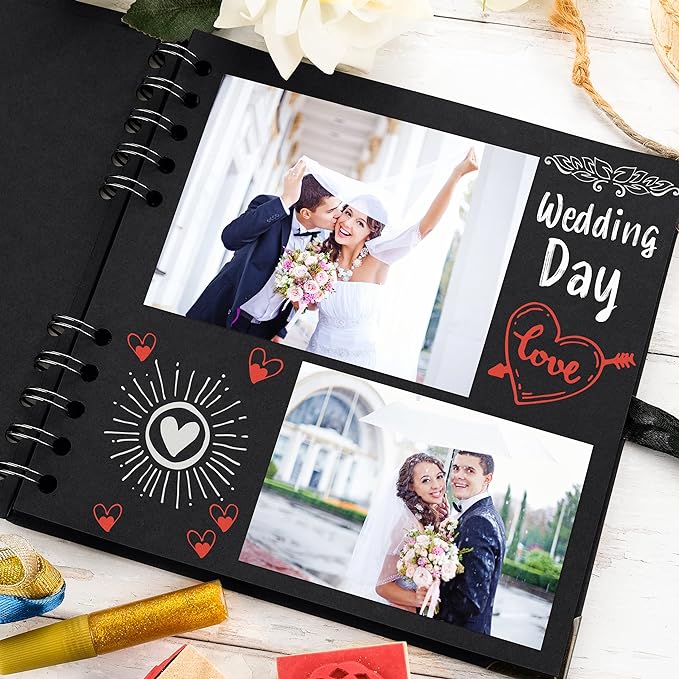 Bstorify Square Scrapbook Photo Albums 36 Pages (7 x 7 inch) Black Thick 250gsm Kraft Paper Scrap Book, Memory Book, Ribbon Closure - Ideal for Your Scrapbooking Albums, Art & Craft Projects