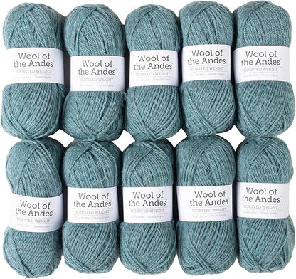 Knit Picks Wool of The Andes Yarn Pack - 10 Skeins of Blue 100% Wool Worsted Weight Yarn (Fjord Heather)
