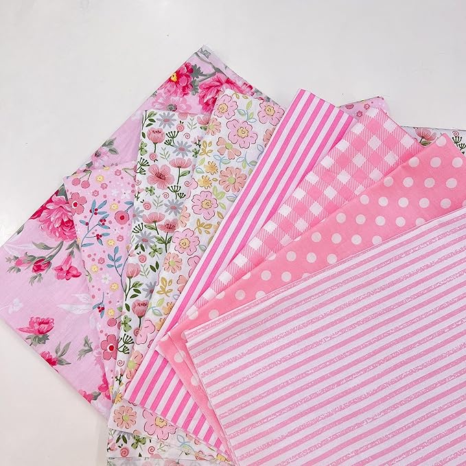 7Pcs 20" x 20" Cotton Fabric DIY Making Supplies Quilting Patchwork Fabric Fat Quarter Bundles DIY for Quilting Cotton Patchwork Cushions (Pink, 20" x 20")
