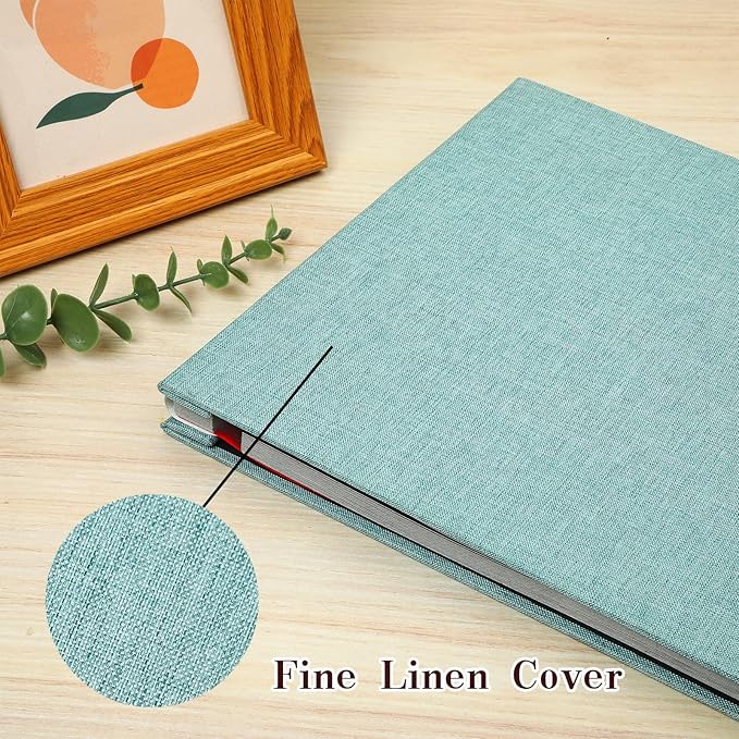 Spbapr Large Photo Album Self Adhesive Linen Cover Magnetic Scrapbook Album DIY Scrap Book 40 Black Sticky Pages for 4x6 5x7 8x10 10x12 Pictures with A Metal Pen