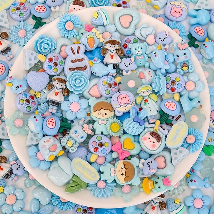 100Pcs Slime Charms, Mixed Cute Resin Charms Set for Scrapbooking, Phone Cases, Hair Accessories, Fake Candy Decor, Crafting Embellishments & DIY Keychains