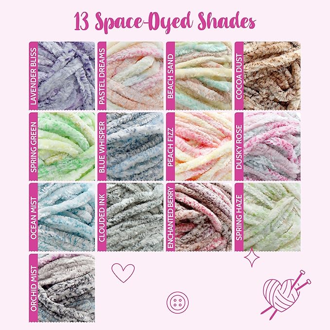 Chenillique XL Super Bulky Chenille Yarn – 100g Skein (88 Yards) + Safety Eyes + Free Plushie Pattern – Plush Polyester Yarn for Amigurumi, Crochet & Knitting - Enchanted Berry