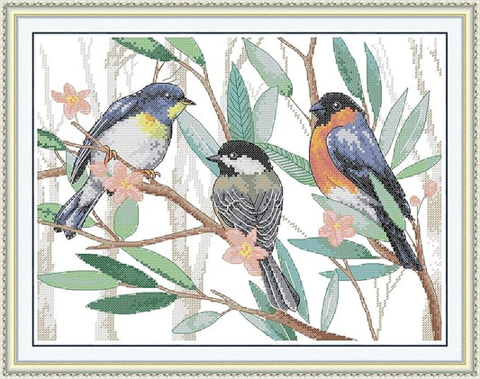 Maydiyer Counted Cross Stitch Kits for Adults,14CT Unprinted Pattern Embroidery Kits for Beginners,Easy Cross-Stitch Set DMC Threads Needlework-'Three Little Birds 15''×11.8'