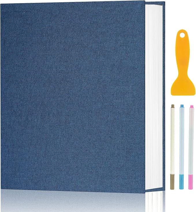 Aenbuslm Photo Album Self Adhesive Pages for 4x6 5x7 8x10 Pictures Scrapbook Magnetic Photo Albums with Sticky Pages Books with A Metallic Pen for Baby Wedding Family 13.2x12.8 Blue 120 Pages