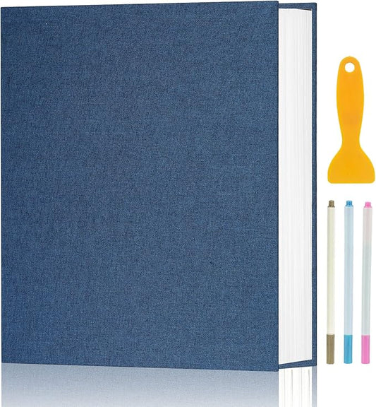 Aenbuslm Photo Album Self Adhesive Pages for 4x6 5x7 8x10 Pictures Scrapbook Magnetic Photo Albums with Sticky Pages Books with A Metallic Pen for Baby Wedding Family 13.2x12.8 Blue 120 Pages