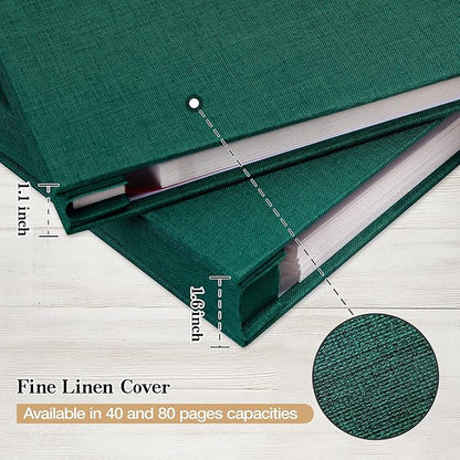 potricher Large Photo Album Self Adhesive 4x6 5x7 8x10 Pictures Linen Cover 80 Blank Pages Magnetic DIY Scrapbook Albums with A Metallic Pen (Dark Green)