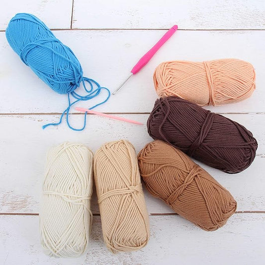 Threadart Crochet 100% Pure Cotton Yarn Set | French Bouquet Colors | Pack of 6 Skeins Each 50 Grams | Worsted Medium #4 Yarn | 85 yds per Skein