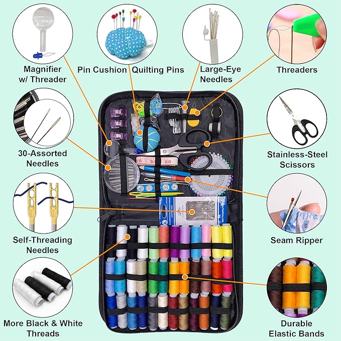 Vellostar Large Sewing Kit for Adults & Beginners – Portable Needle and Thread Kit with Professional Sewing Supplies & Accessories for Home Clothing Repairs, 36XL-Color Threads, 30-Assorted Needles