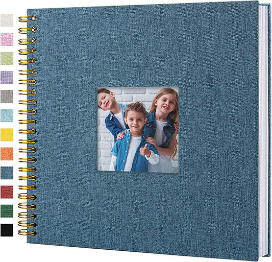 Hiwhy Scrapbook Photo Album Linen Cover, 12 x 12 Inch Hardcover Kraft White Pages Memory Book, for Travel Wedding Guest Book Christmas Baby Shower (40 Sheets/ 80 Pages,Blue)