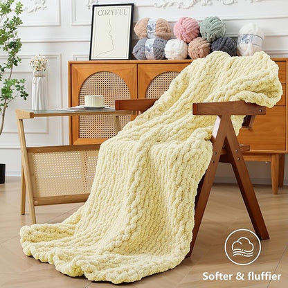 Chunky Yarn for Hand Knitting - #10 Chunky Chenille Yarn, Jumbo Big Thick Chunky Yarns for Crocheting, Super Bulky Chunky Knit Blanket Yarns, 8 Skein (25 yds 8 oz Each Skein), Light Yellow
