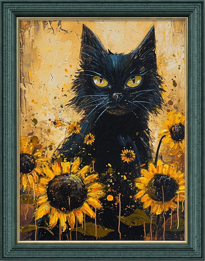 Leczany Cross Stitch Stamped Kits Patterns Craft Kit Needlepoint Full Range of Embroidery Starter Kits Beginners for DIY 11CT 3 Strands | Black Cat and Flower 13×17.3 inches