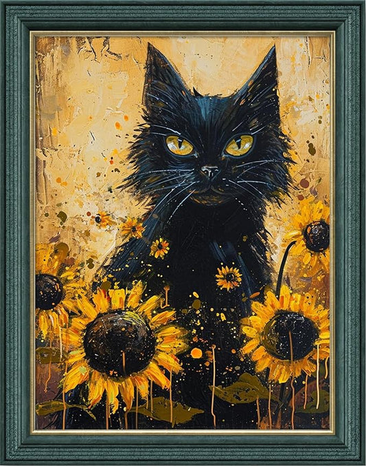 Leczany Cross Stitch Stamped Kits Patterns Craft Kit Needlepoint Full Range of Embroidery Starter Kits Beginners for DIY 11CT 3 Strands | Black Cat and Flower 13×17.3 inches