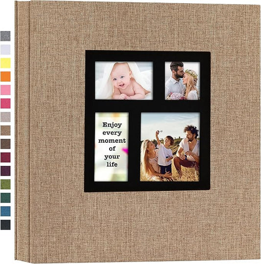 potricher Photo Album 4x6 600 Photos Linen Cover Large Capacity Picture Albums for Family Wedding Anniversary Baby Vacation (Khaki)