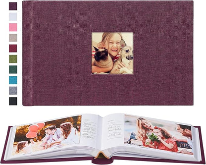 Mublalbum Small 4x6 Photo Album Linen Cover with Memo Areas Photobook Pictures Book Holds Horizontal Pockets for Wedding Family Baby and Vacation (Purple)