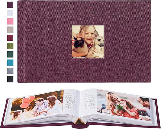 Mublalbum Small 4x6 Photo Album Linen Cover with Memo Areas Photobook Pictures Book Holds Horizontal Pockets for Wedding Family Baby and Vacation (Purple)