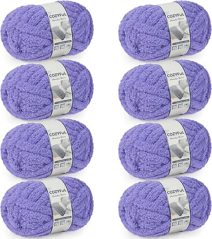 Chunky Yarn for Hand Knitting - #10 Chunky Chenille Yarn, Jumbo Big Thick Chunky Yarns for Crocheting, Super Bulky Chunky Knit Blanket Yarns, 8 Skein (25 yds 8 oz Each Skein), Lavender