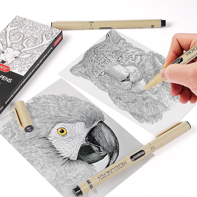 PANDAFLY Black Fineliners Pens, 6 Size Ultra Fine Point Pen, Waterproof Archival Ink, Black Art Pen for Drawing, Micro Pens for Drawing, Sketching, Bible, Watercolor, Artist Illustration, Anime, Manga