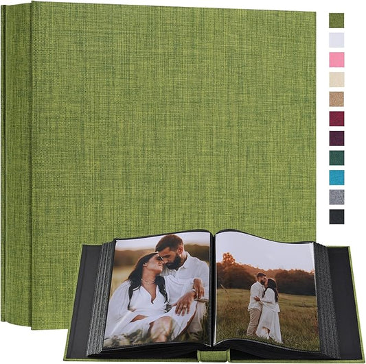 potricher Small 8x10 Photo Album 160 Pockets Linen Cover Large Capacity Picture Book for Family Wedding Anniversary and Baby (Green)