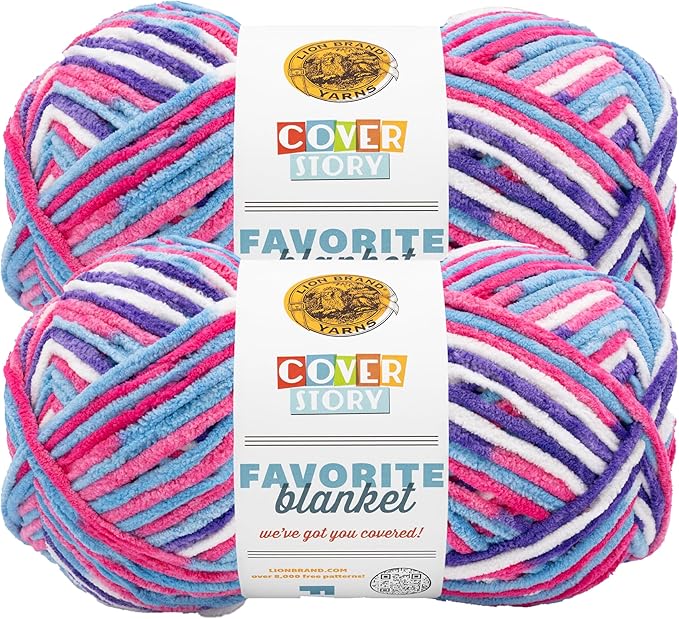 Lion Brand Yarn, Cover Story Favorite Blanket Yarn for Knitting and Crochet, 223 Yards, Dreamhouse, 2 Pack