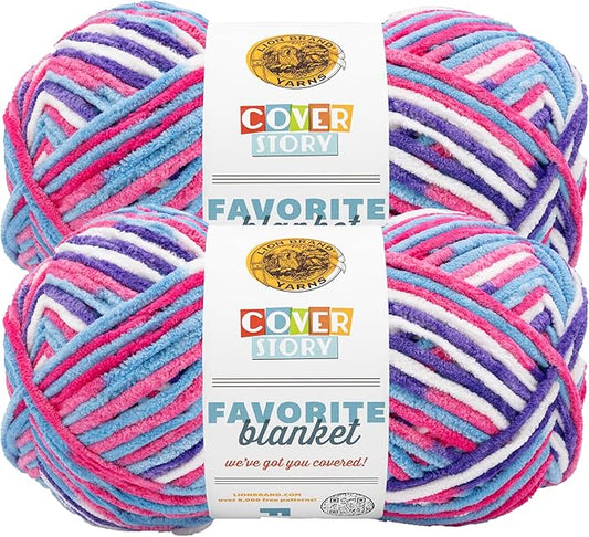 Lion Brand Yarn, Cover Story Favorite Blanket Yarn for Knitting and Crochet, 223 Yards, Dreamhouse, 2 Pack