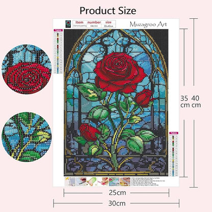 Muzagroo Art Rose Diamond Painting Kits for Adults, Colorful 5D Diamond Art Kits for Living Room Wall Art, DIY Drill Art 12x16 inches Gem Arts and Crafts 4PCS