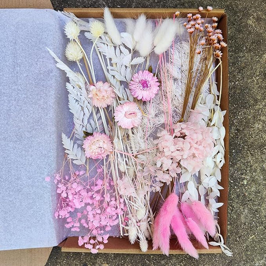 DIY Natural Dried Flowers Kit for Crafts - Box of Multi-Color Dried Flower Kit Perfect for Home Decor, Wedding Decor, DIY Wreath & Bouquet, Resin, Scrapbooking, Floral Arrangement, Handcraft (Pink)
