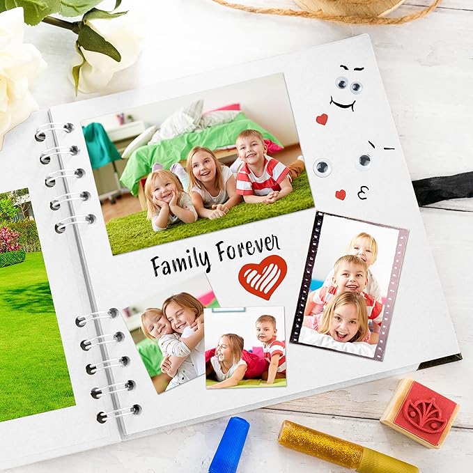 Bstorify Square Scrapbook Photo Albums 36 Pages (18 x 18 cm) White Thick Paper, Hardcover, Metal Corners, Ribbon Closure - Ideal for Your Scrapbooking Albums, Art & Craft Projects 7 x 7 Inch