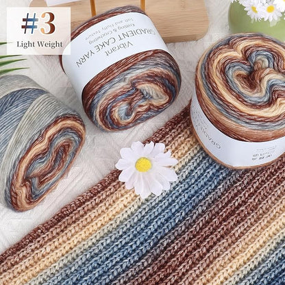 Aeelike Cake Yarn for Crocheting, 3 Skeins Gradient Cake Yarn 100g (3.52 oz) 245m (267 Yards), Super Soft Ombré Yarns Cake Rainbow Cotton Yarn for Making Colorful Crafts, Khaki Gradient